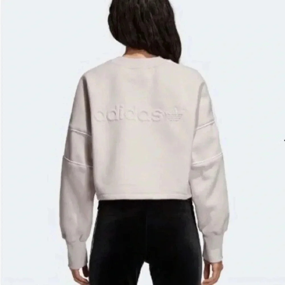 Adidas Cropped Sweatshirt Women's Small Ice Purple Embossed Emblem